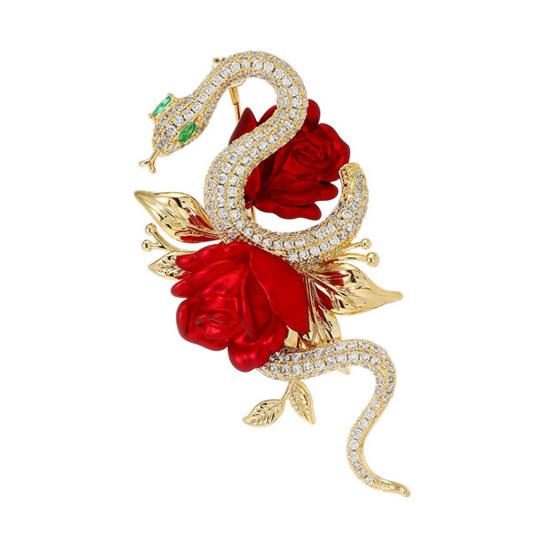 

Брошь для пиджака, блестящие стразы, булавка в форме змеи с декором в виде розы, свитера, шляпы, сумки, значок, повседневная одежда, аксессуары для вечеринок красный