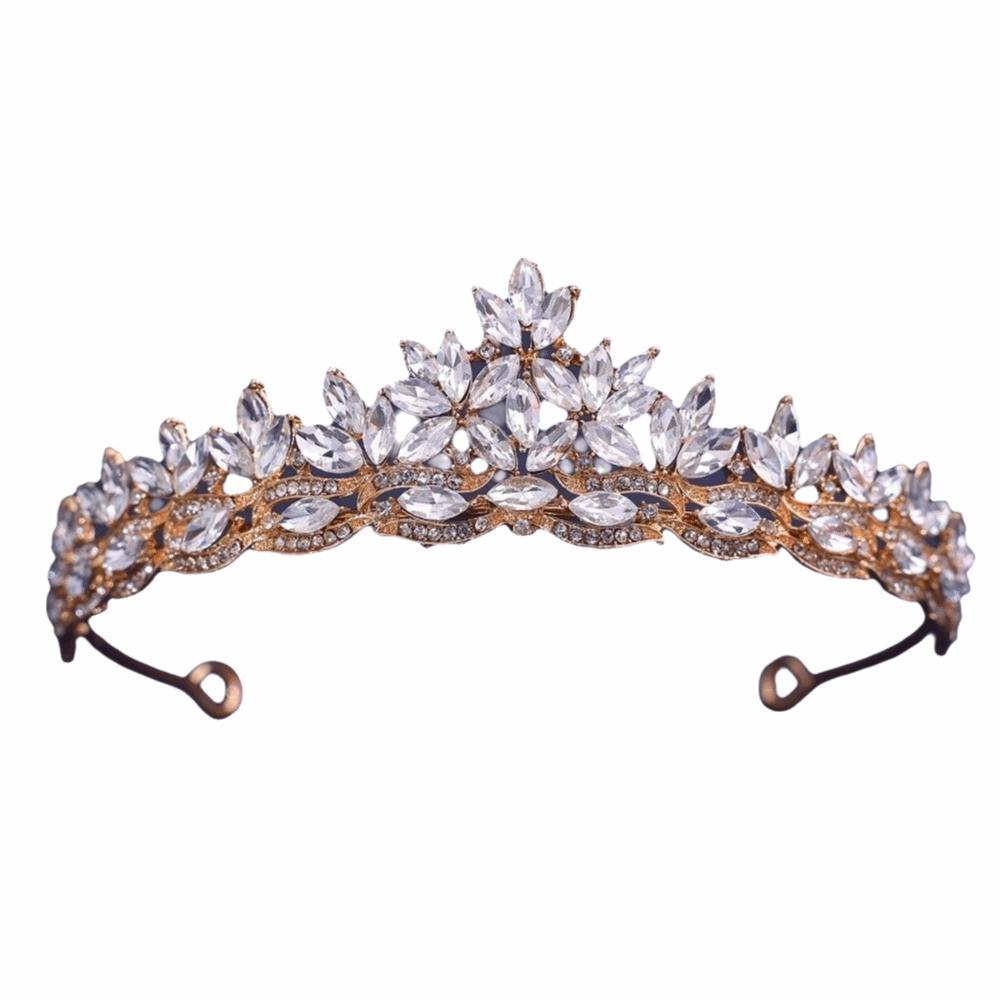 

Alloy Queen Princess Crown Silver Birthday Wedding Crown Vintage Crystal Tiaras Dress Party Gold&White