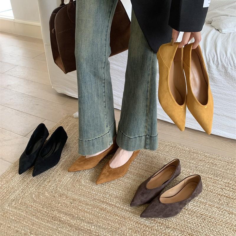 Keilabsatz Wildleder spitz zulaufende Einzelne Schuhe Damenschuhe 2025 neu OL-Stil Arbeitsplatz Arbeitsschuhe Slipper Pendlerschuhe Oma-Schuhe