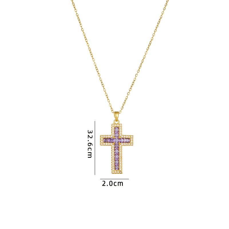 Stainless Steel Plated Pendant Necklace Women With Crystal Zircon Cross Charm Fashion Minimalist Locket Chain Jewelry