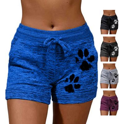 Pantaloncini Sportivi Elasticizzati da Donna a Vita Alta con Coulisse e Stampa Artigli di Gatto ad Asciugatura Rapida