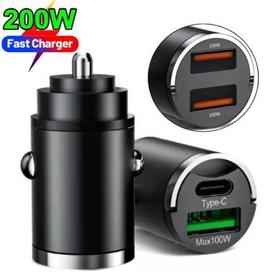 200W Auto Dual-Port Mini-USB-Ladegerät Ultra-Schnellladung Zigarettenanzünderbuchse 12-24V Aluminium Handy-Ladeadapter
