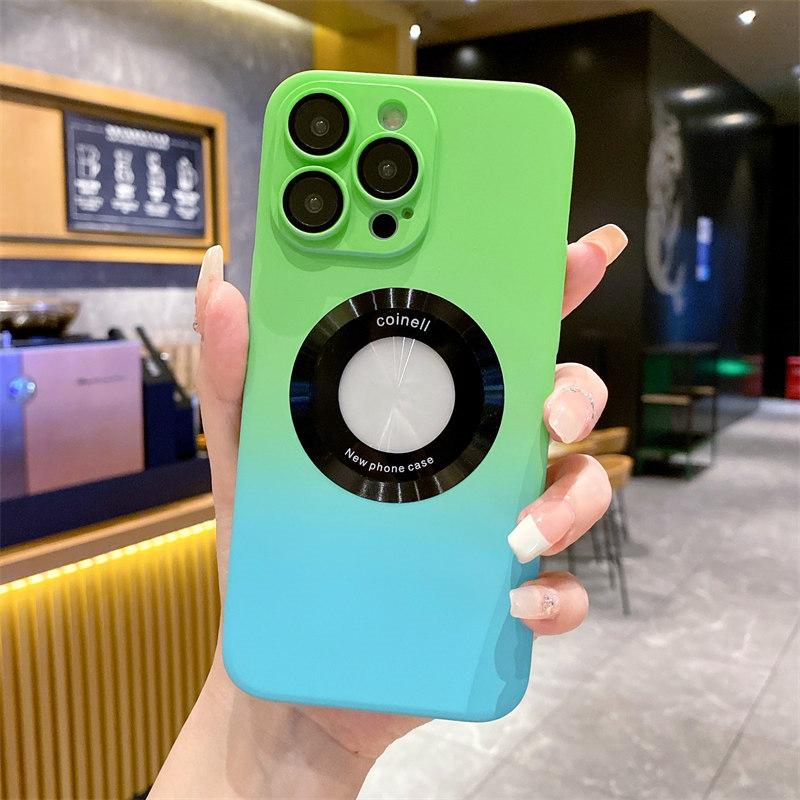 Luxury Two-color Gradient Hollowed Out Magnetic Suction Wireless Charging Case Suitable for iPhone 14 13 12 11 Pro Max Anti-fall Cases