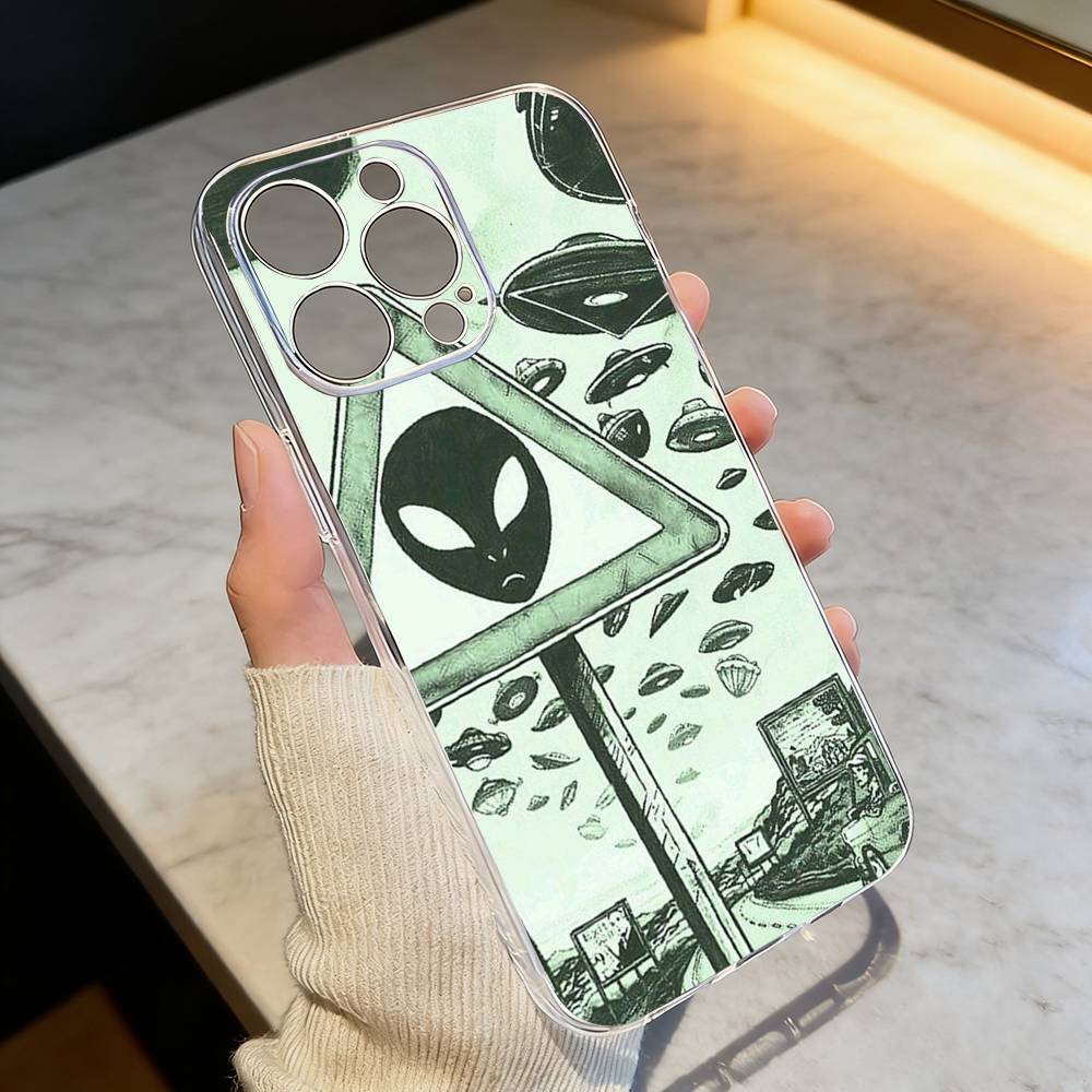 

TOP SECRET UFO x-files Phone Case For iPhone 17 16 15 14 13 12 11 Mini Pro Max Plus Transparent Cover iPhoneXSMAX