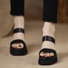 2025 spring and summer new leather one-word thick heel open toe super high heel white waterproof table cool slippers versatile sandals