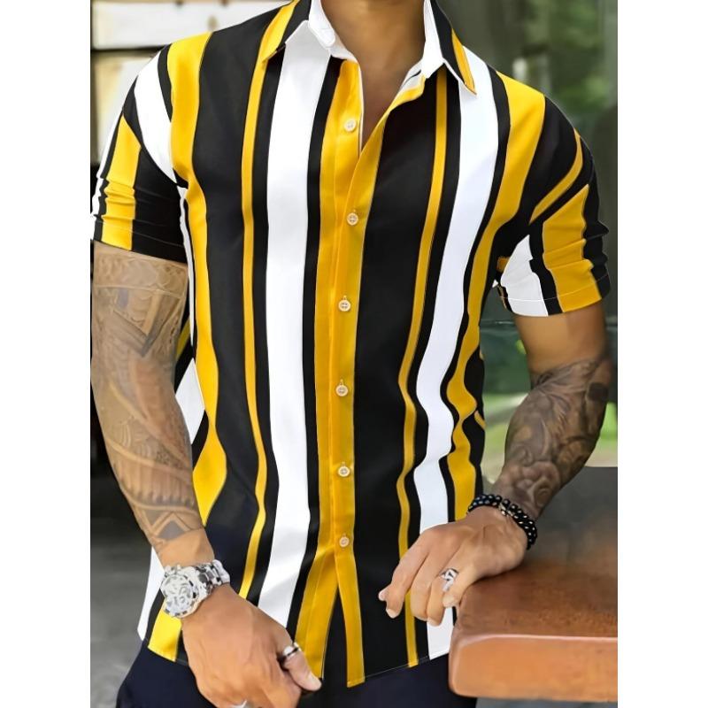 Men's Summer Casual Button Down Shirt Abstract Floral Print Short Sleeve Hawaiian Shirt