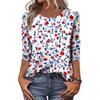 Women Casual Crew Neck Three Quarter Sleeve Floral Print T Shirt Top Relaxed Fit Lightweight Pullover Blouse for Daily Wear