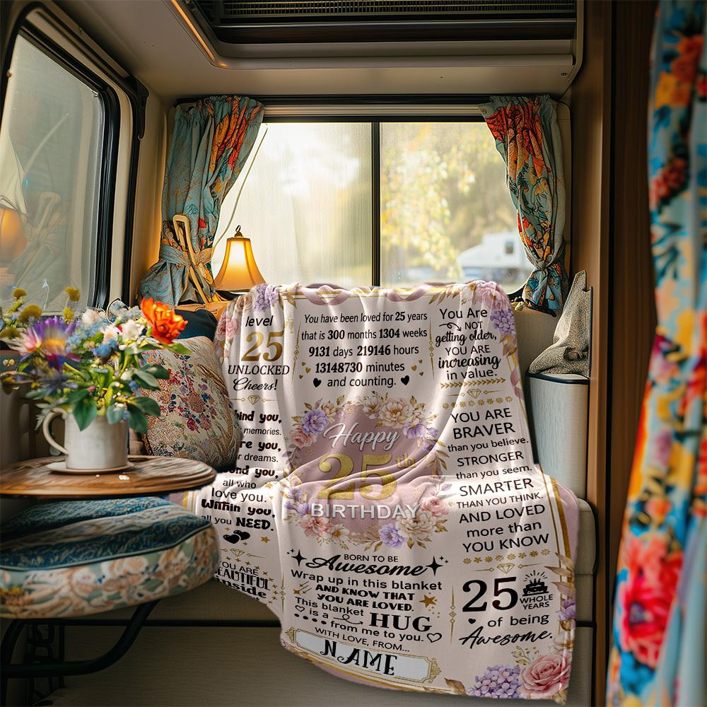 25Th Birthday Celebration Blanket Personalized Name Soft Comfortable Stylish Blanket Car Blanket Perfect For Travel Camping Outdoor Home Suitable For