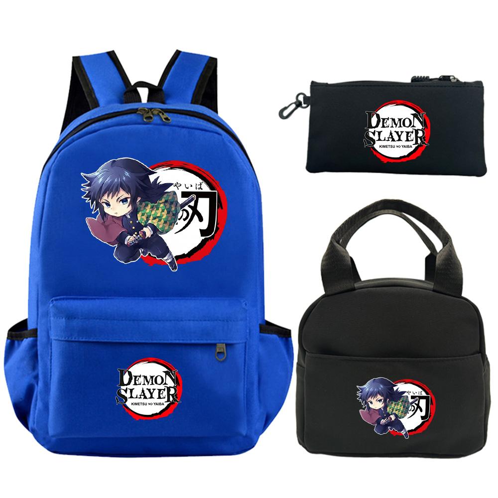 3 st/set Tecknad Demon Slayer Tryckt Ryggsäck med Axelväska Pennfodral för Tonåring Student Stor Kapacitet Vattentät Skolväska Mochila