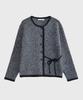 Clace Wool Blend Contrast Color Cardigan With Waist Ribbon Detail_Charcoal