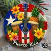 Puerto Rico Metallskylt Väggkonst med Flaggfärger Tropiska Blommor Utomhusdekor