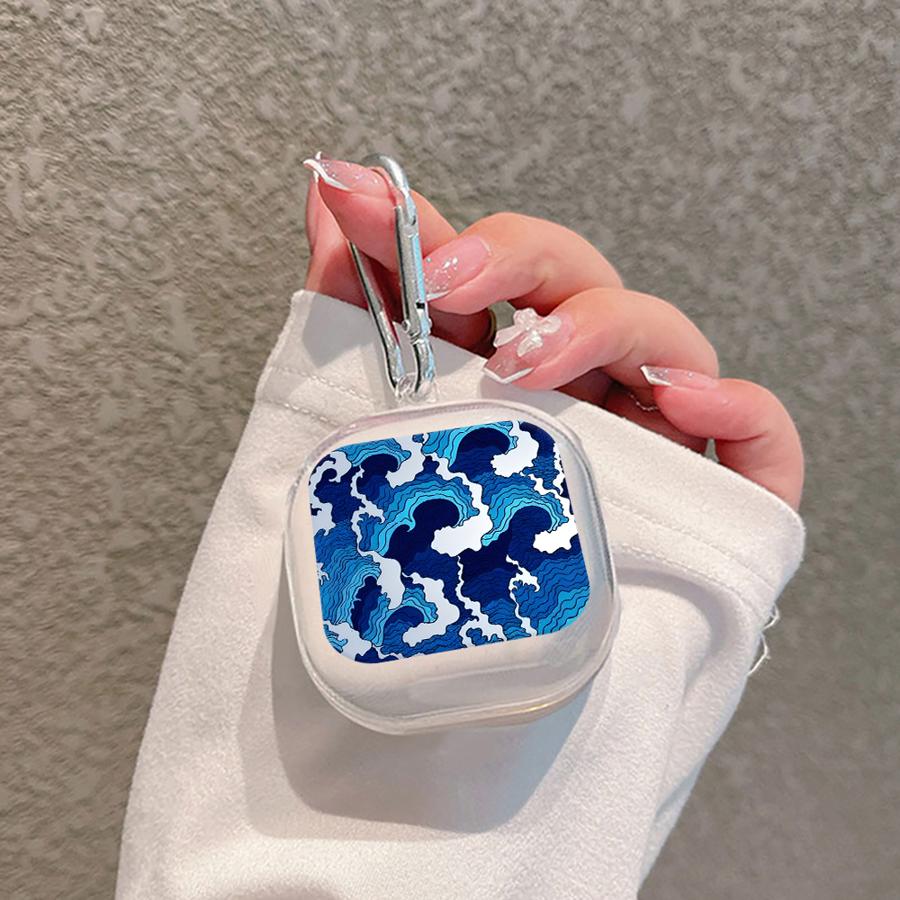 Clear Earphone Cases Cover With Hook Case For Samsung Galaxy Buds 4Pro 4 Pro Live 3Pro 3 FE 2Pro 2 Cartoon Ocean Tsunami