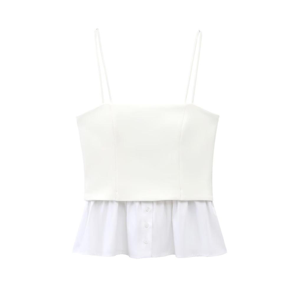 

Spring 2025 Women s Color-Block Taffeta Spaghetti Strap Top S белый