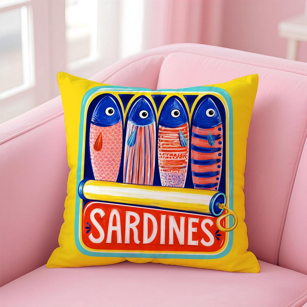 Kissenhülle Bunt Trendig Sardinen Kurzer Plüsch Weich Beidseitiger Druck Kissenbezug Gemütlich Sofa Schlafzimmer Heimdekoration Geschenk