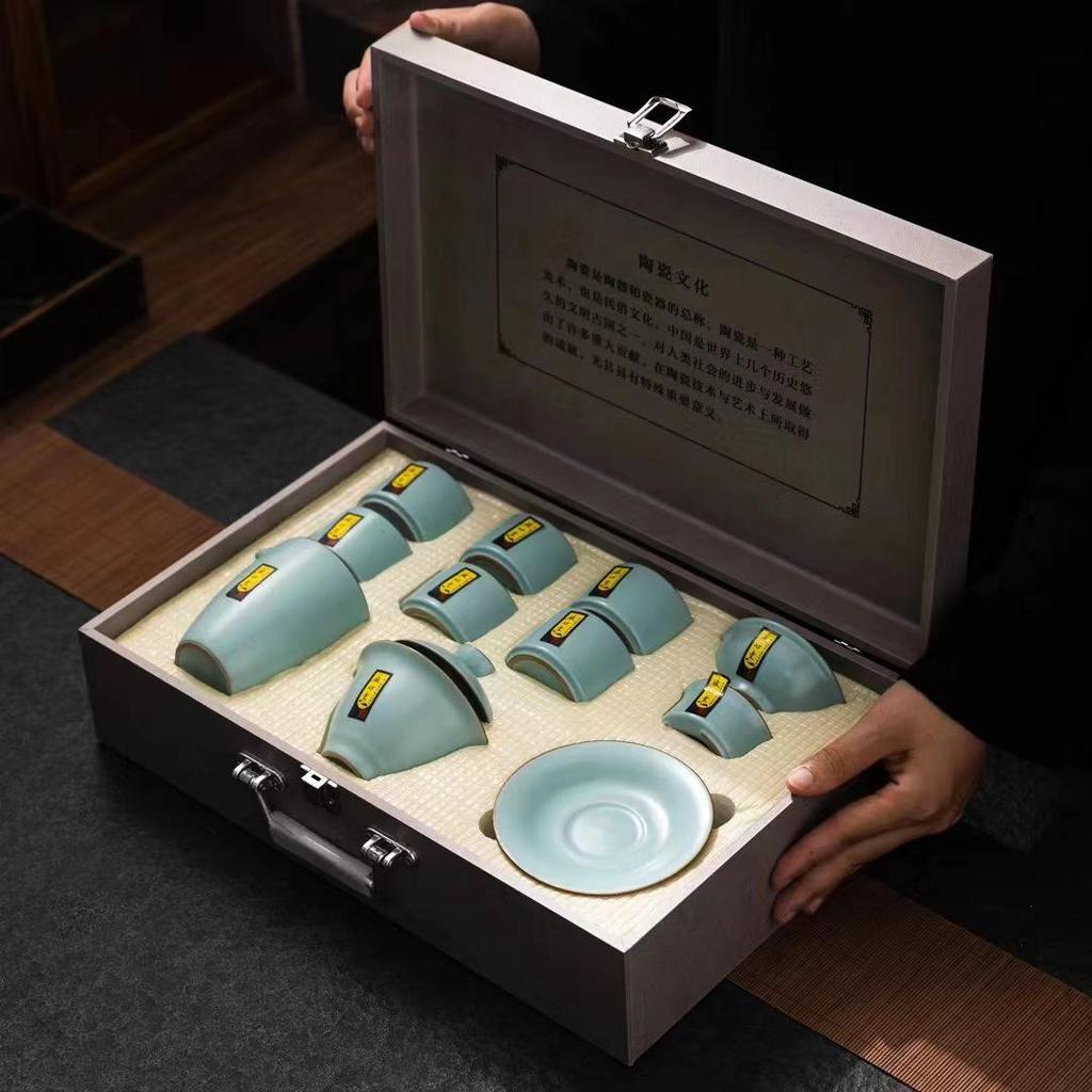 Luxury Ru Kiln Ceramic Tea Set with Side-Handle Teapot, Gaiwan, and Teacup - Perfect Festival Gift