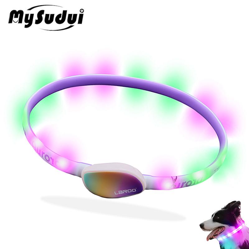 

MySudui светодиодный ошейник для собак, перезаряжаемый через USB, водонепроницаемый ошейник для домашних животных, яркий, высокой видимости, светящееся ожерелье с защитой от потери