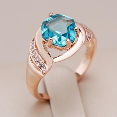 Unique Design Blue Stone Big Ring For Women Fashion Rose Gold Color With Natural Zircon Vintage Wedding Jewelry