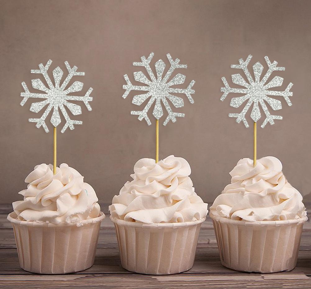 Liebling Souvenir| Weihnachtsfeier Schneeflocke Winter Cupcake Topper | Dessert-Dekorationen für Hochzeiten – Packung mit