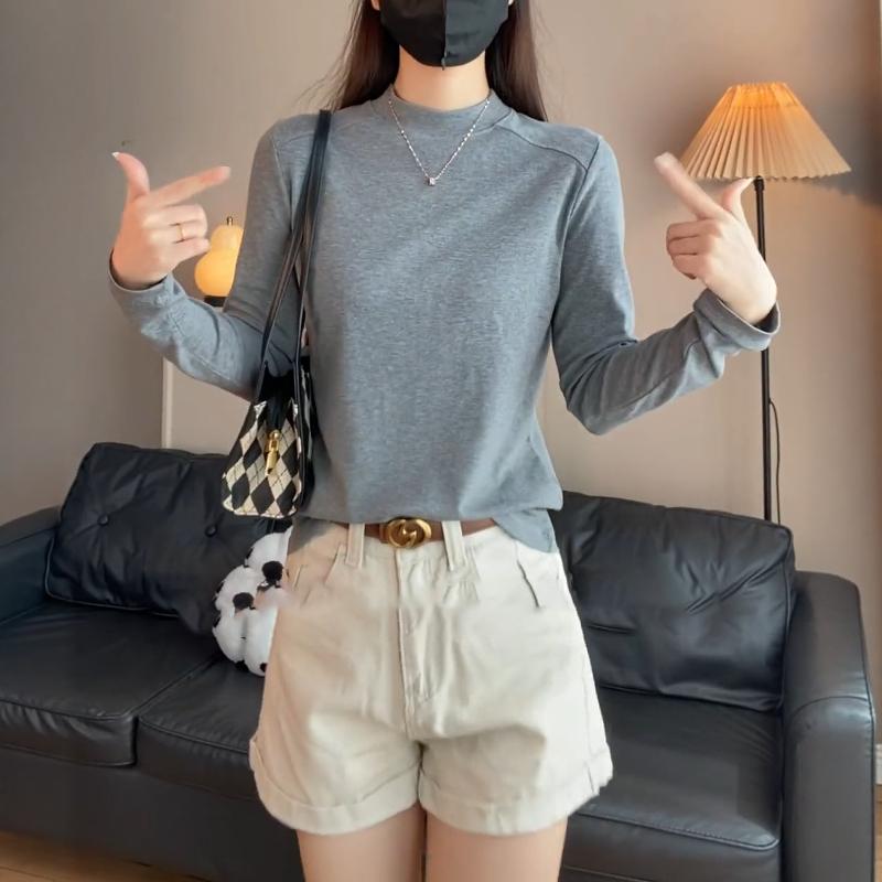 

Women s Plus Size Half High Neck Long Sleeve Cotton T-Shirt - Slim Fit Autumn 2025 XL - For 118-136 jin