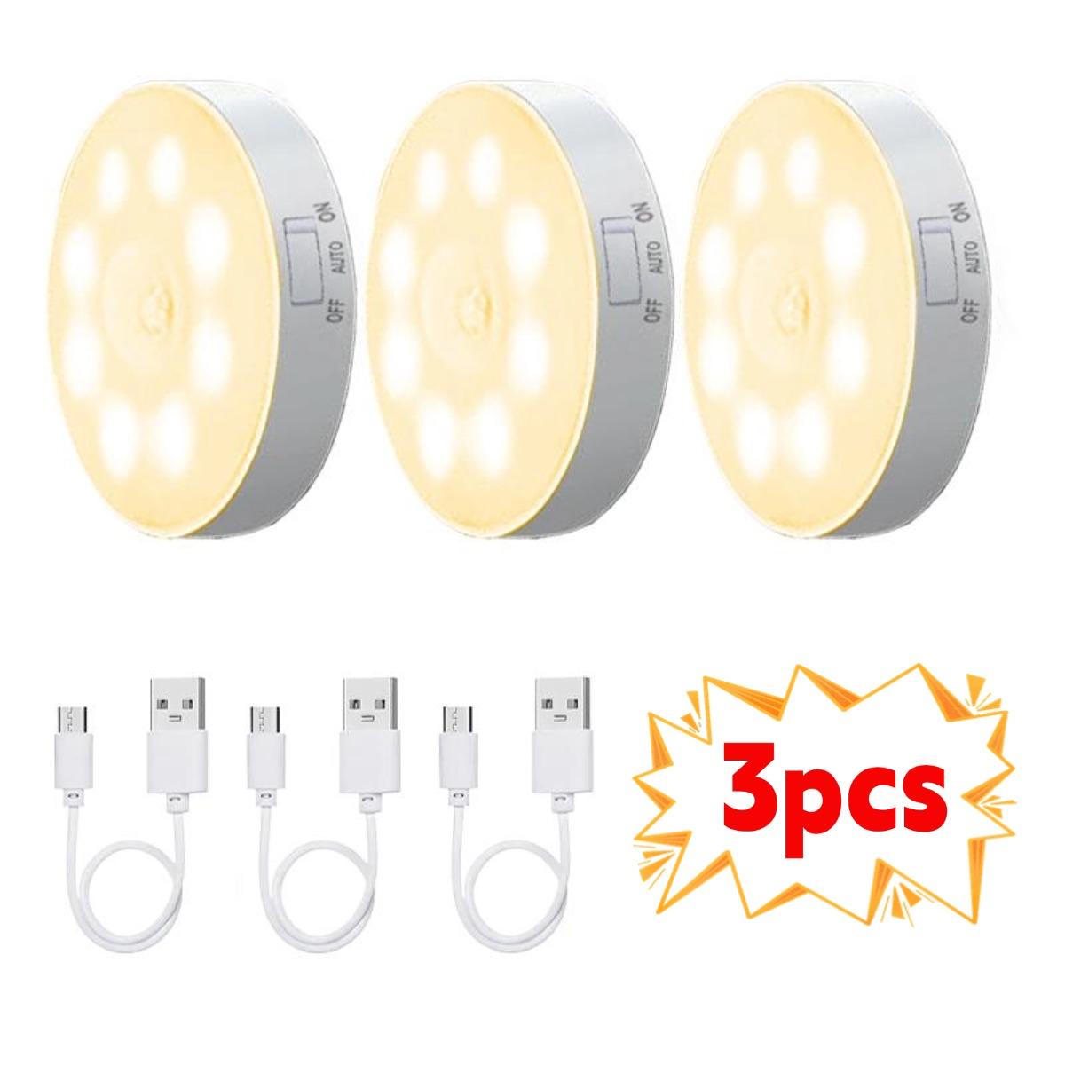 

2/3/4/5 шт. Датчик движения светодиодный ночник USB перезаряжаемый ночник для кухонного шкафа гардеробная лампа лестница беспроводной светильник для шкафа Warm light-3PCS