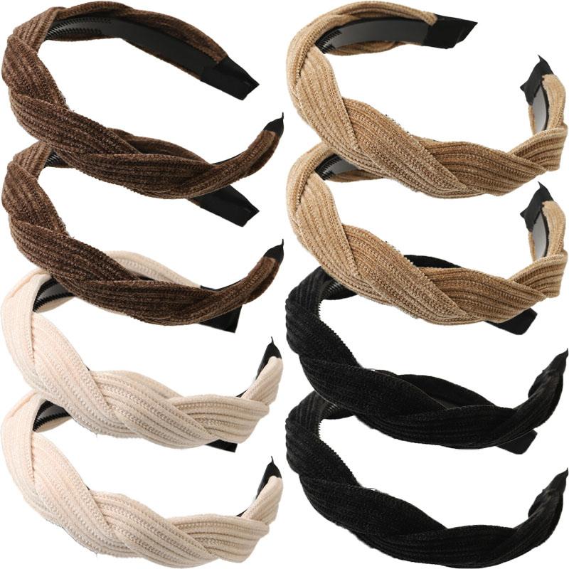 New Simple Wide Side Edge Fabric Hair Band Women Fashion Korean Retro Braided Headband Solid Knot Hoop Girls Hair Accessories
