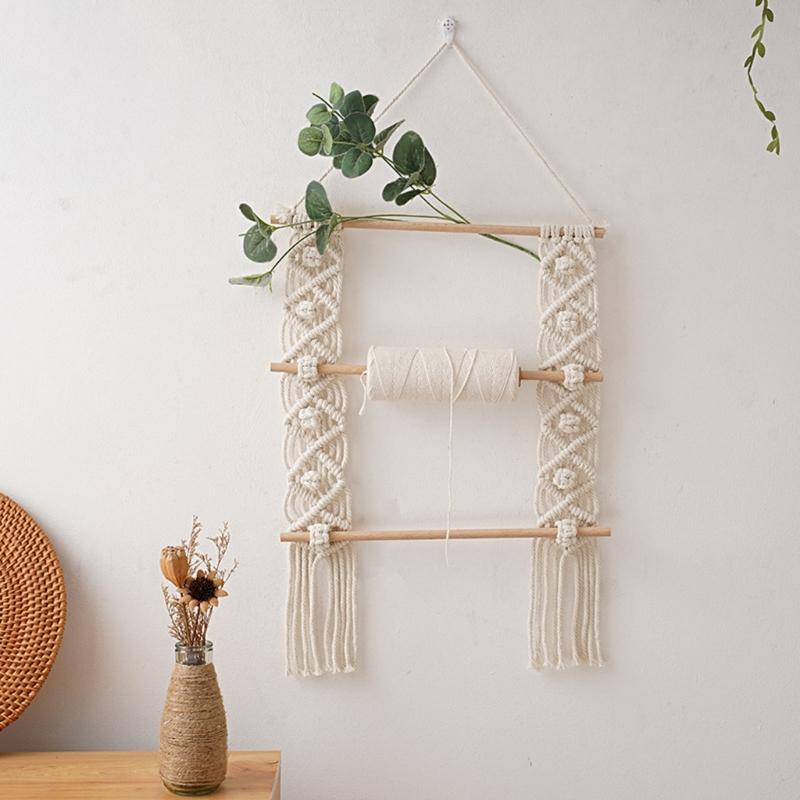 Hand Woven Tapestry Storage Holder Wood Cotton Rope Bowknot Hairpins Headband