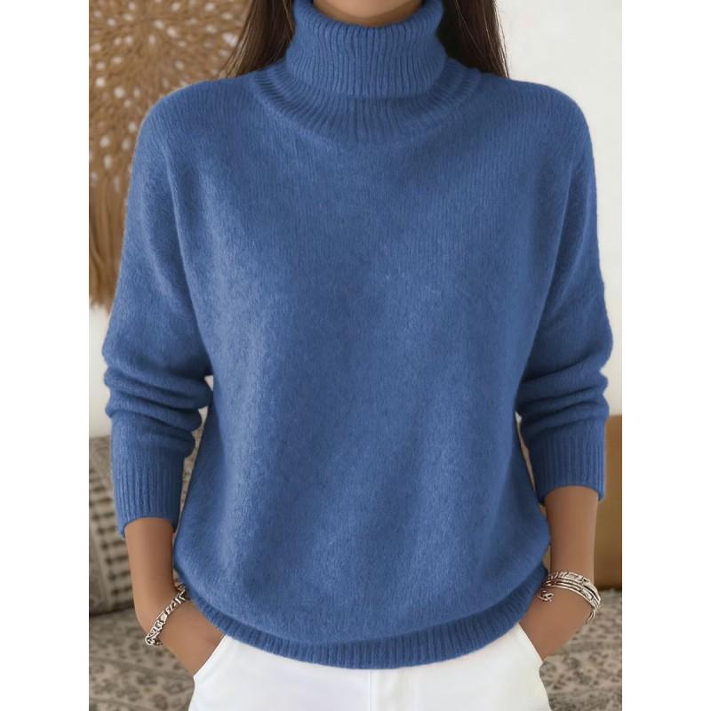 Womens Solid Color High Neck Knit Sweater Fall Winter 2026 Casual Elegant Pullover Lightweight Warm