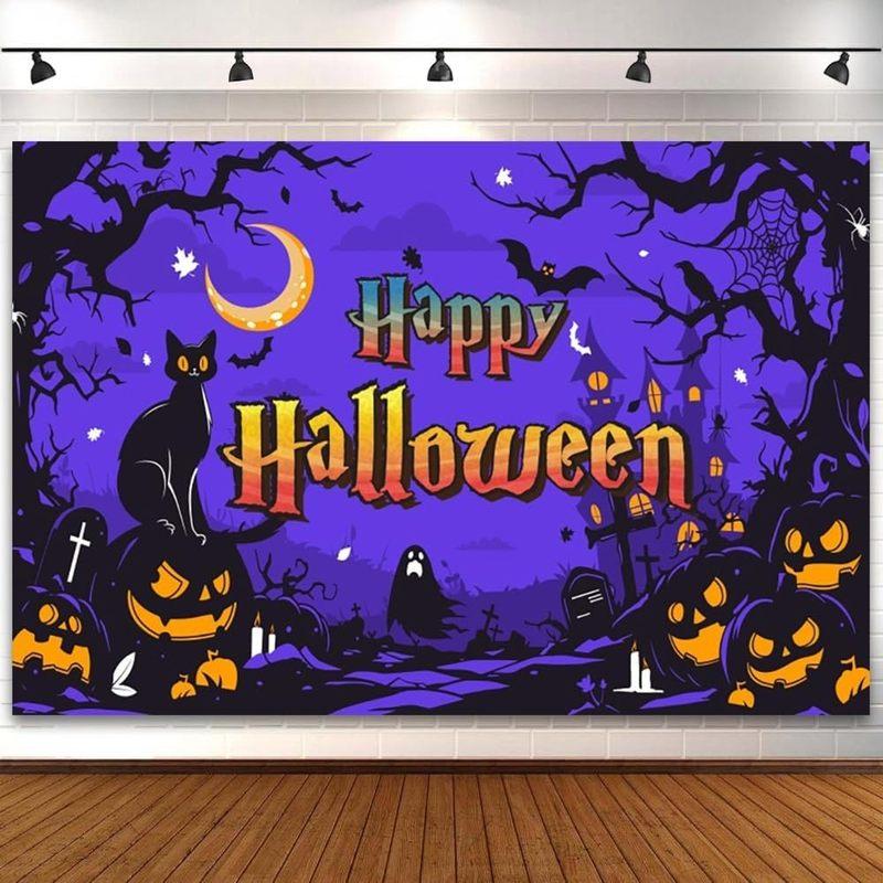 1pc,2Dflat, Happy Halloween Background Music Ghost Pumpkin Cute Ghost Tombstone Black Cat Photography Background Terrifying, wsj