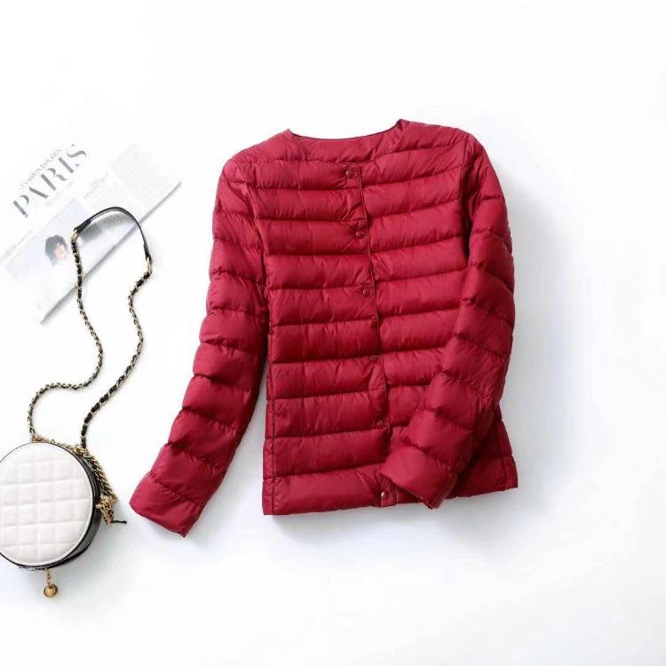 

Lightweight Women White Duck Down Jacket Collarless Round Neck Autumn Winter Outerwear Pinghu XXXXL