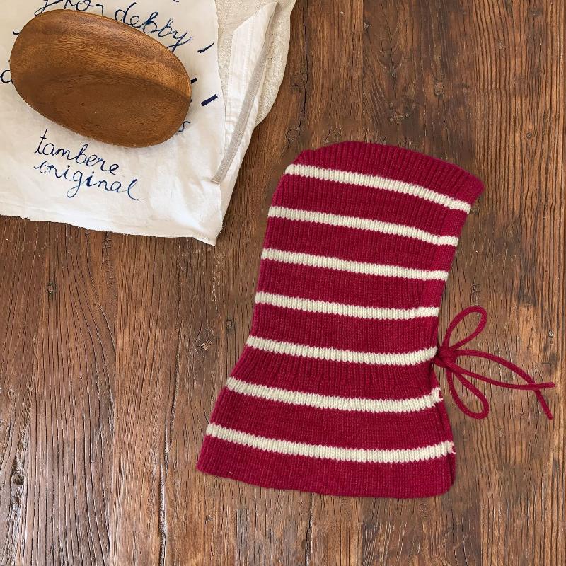 Baby Striped Balaclava Hat Warm Knitted Beanie Cap Kids One Piece Pullover Hats Children Winter Ear Protection Hooded Beanies