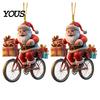 Small Festive Gift for Family 2Pcs Christmas Santa Riding Bicycle Acrylic Hanging Ornament, Car Exquisite Holiday Party Favors Interior Rearview