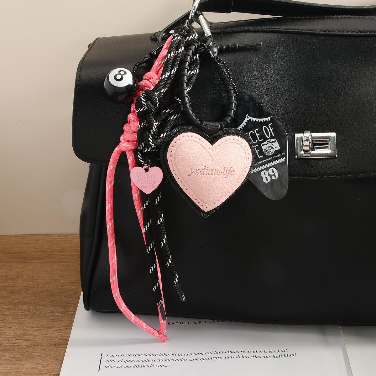 Pink leather love pendant acrylic listing black 8 braided rope bag pendant keychain high sense розовый