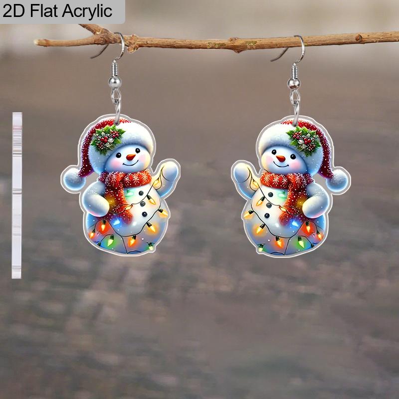 2 Pairs Cute Christmas Snowman Acrylic Earrings for Women Fashion Ice Cream Cup & Red Snowman Drop Earrings Christmas Earrings