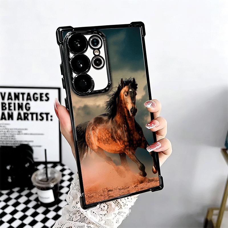Ferghana Horse Animal Plating Phone Case For Samsung Galaxy S24 S25 FE S26 Edge S23 Ultra S22 S21 Plus S20 Anti-Fall Airabag Cov