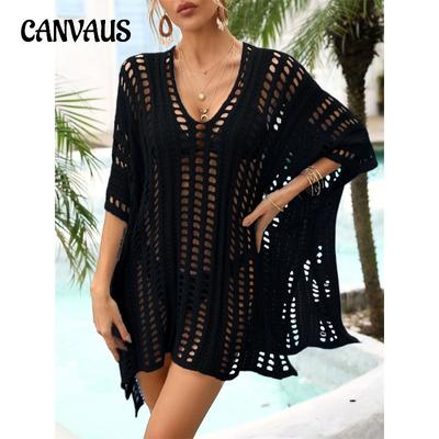 Sommer Dame Beach Cover Up Hollow Knit Bikini Holiday Dress Plus Size Cover-Ups
