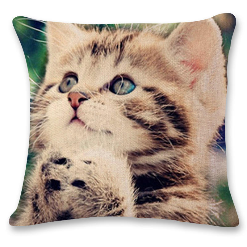 Creative Hand Painted Cat Print Polyester Pillowcase Home Car Cushion Pillow Sofa