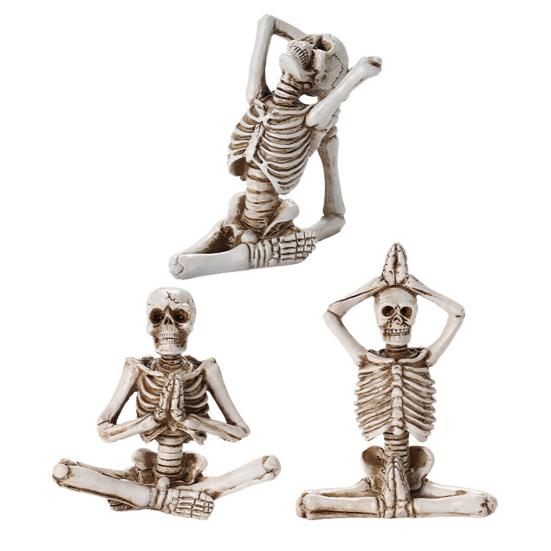 Baizihuahu Halloween Yoga Skeleton Statue, Funny Dead Figure for Party Decor, Resin Gothic Skull Ornament Haunted House, Garden Gift