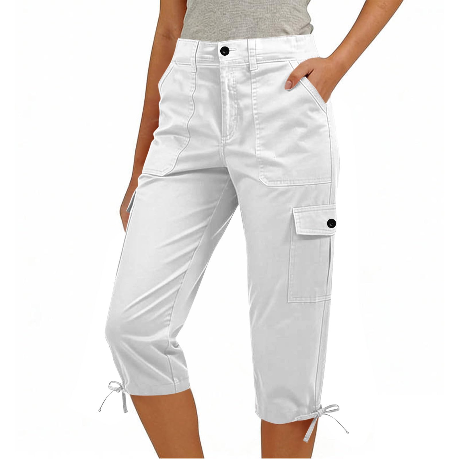 

Women s Casual Loose High-Waisted Drawstring Seven-Inch Pants XL білий
