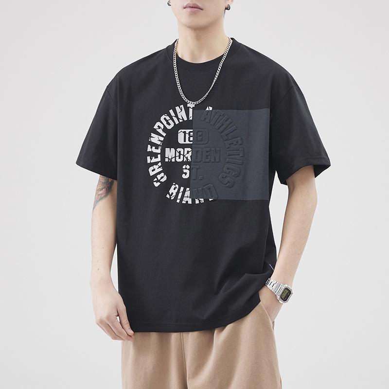 

260 г Тяжелая японская свободная футболка с коротким рукавом из ледяного шелка Мужская летняя повседневная с принтом 4XL