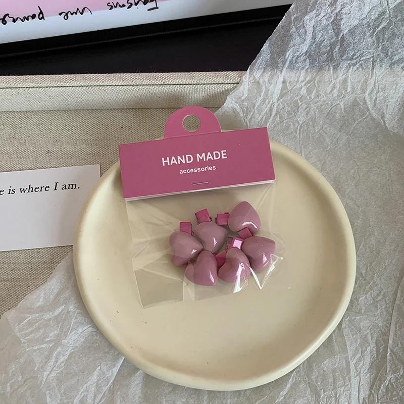 6 Pink Heart-Shaped Hair Clips Exquisite Mini Trend Cute Sweet Small Bangs Clip Broken Hair Edge Clip Girls  Hair Accessories