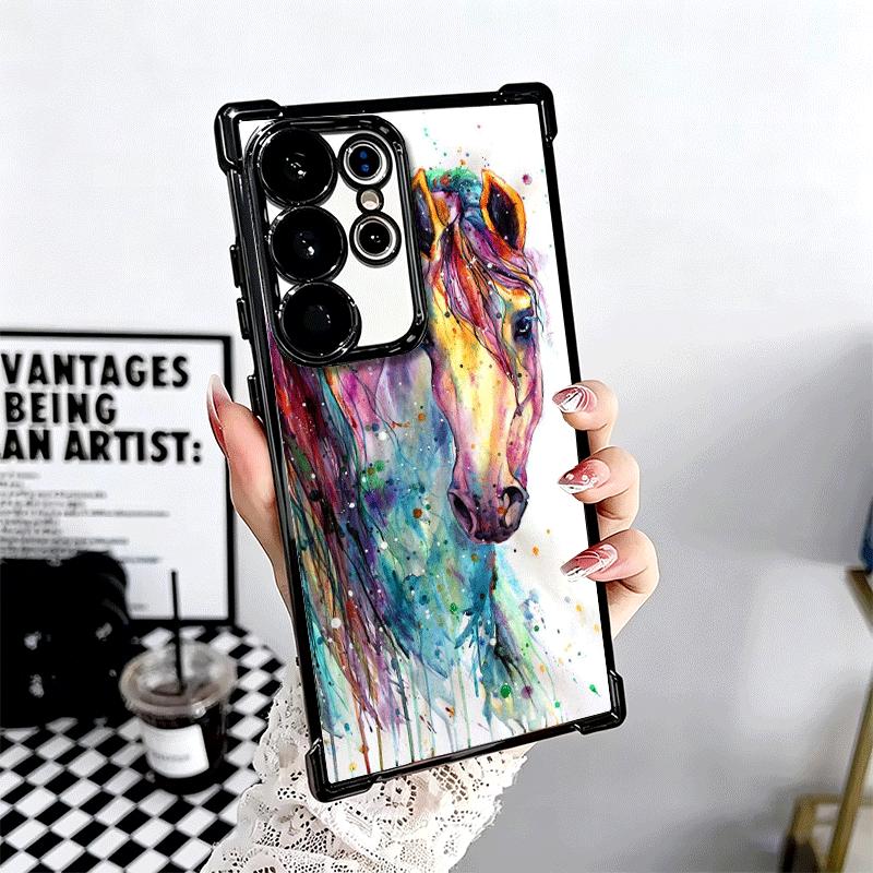 Oil Painting Horse Soft Phone Case For Samsung Galaxy S26 Ultra S25 Edge S24 FE S23 Plus S22 S21 + S20 Plating Anti-Fall Fundas