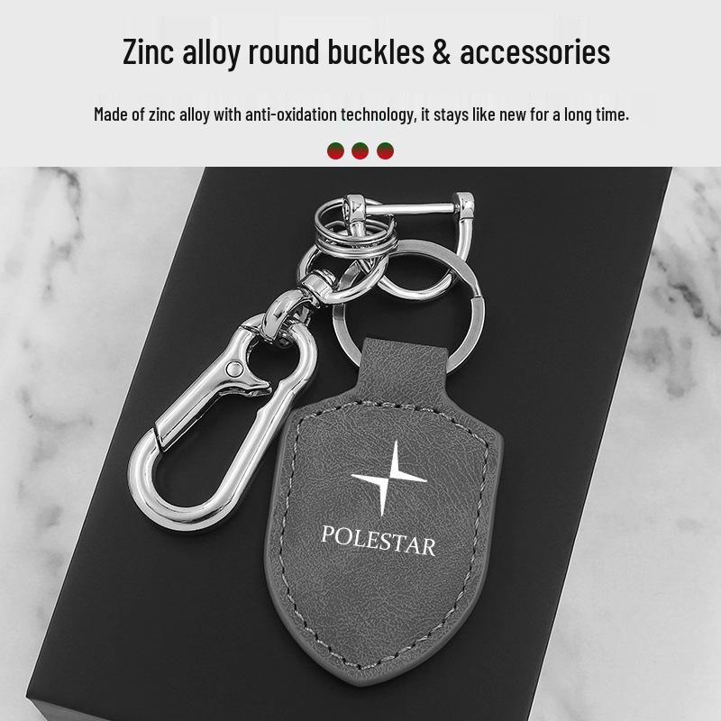 Carbon Fiber Texture Leather Keychain for Polestar 1/2/3/4 - Men's & Women's Shield Buckle Pendant