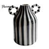 Artistic Home Atmosphere Vase Striped Ceramic Vase, Modern Glossy Hand Painted Flower with Double Fresh Cut Arrangement Ear Handles for Living