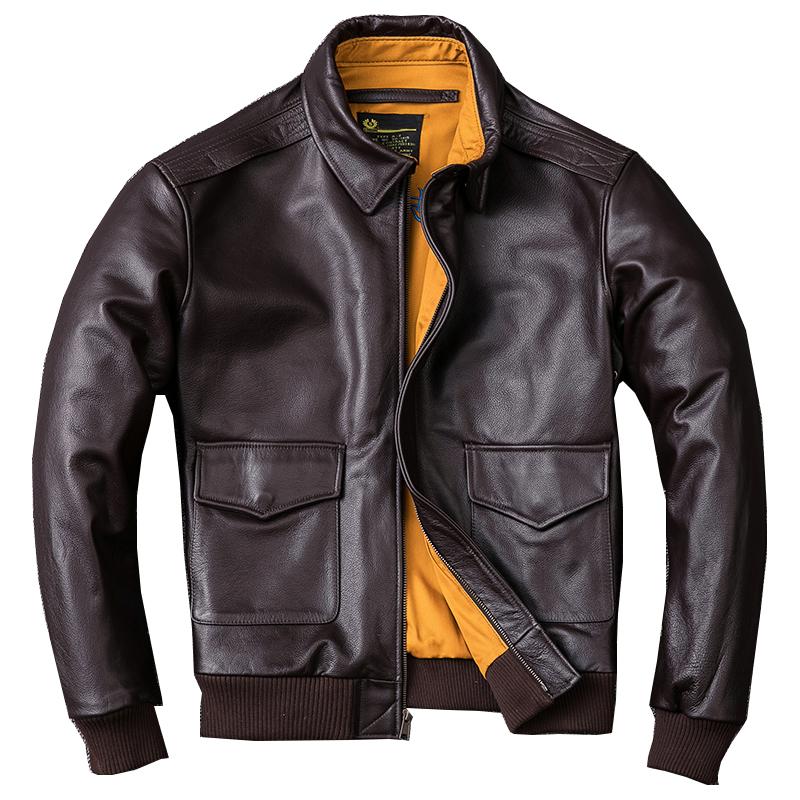 Neue Pilotenjacke aus natürlichem Rindsleder für Herren, Corium, große Moto-Jacke, klassische Freizeit-Kalbsleder-Militärjacke