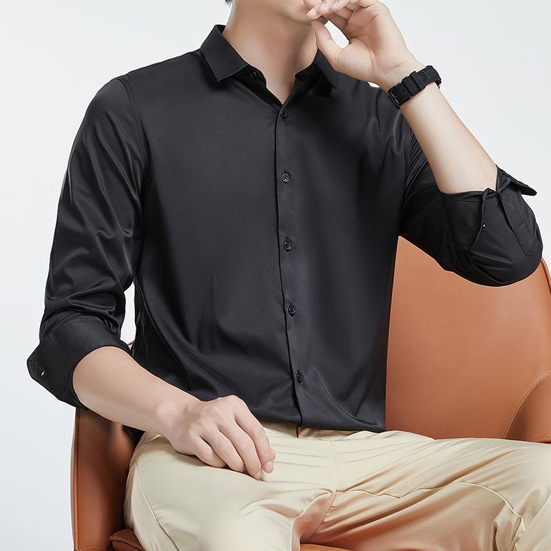 Camicia mercerizzata non stirabile da uomo, manica lunga, antipiega, camicia da cerimonia, tinta unita