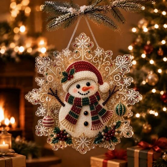 Lightweight Durable Acrylic Ornaments Christmas Pendant with Metal Chain, Double-sided Printed 2D Snowflake Indoor Wall And Window Decorations