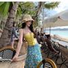 Women's Thailand Beach Resort Floral Two-Piece: White Bandeau Top & Skirt Set