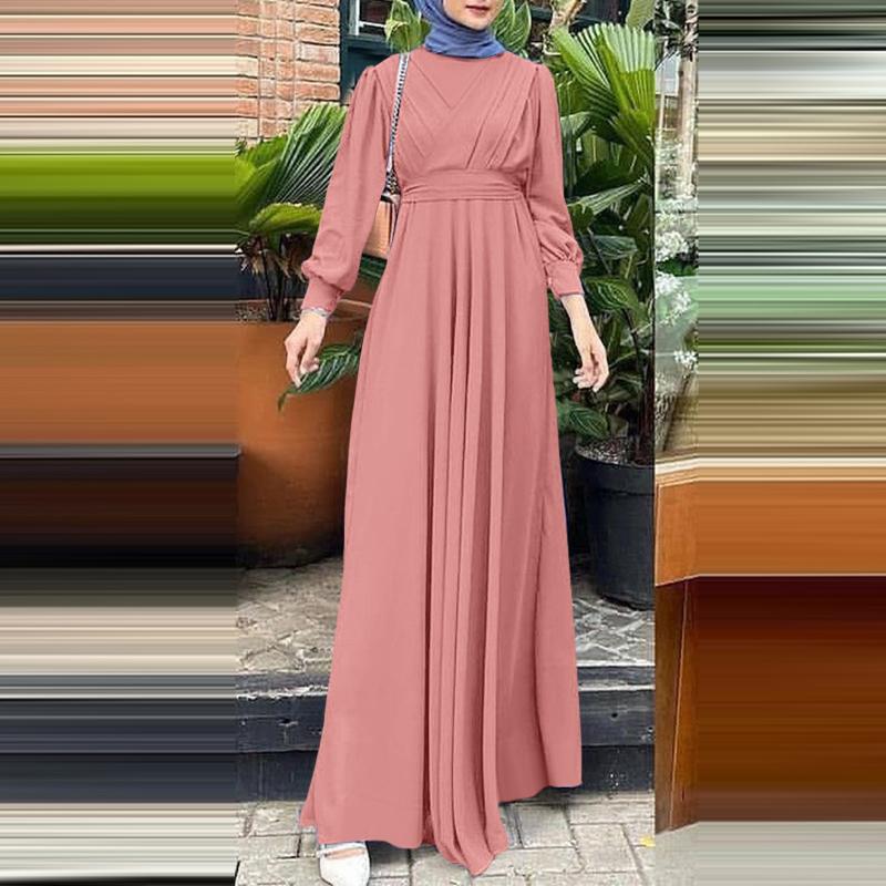 

ZANZEA Muslim Women Casual Round Neck Long Sleeve Loose Long Dress 2XL