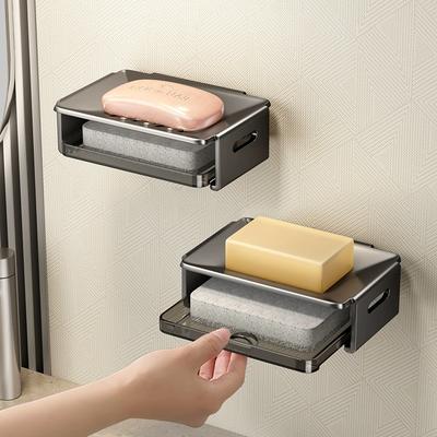 Badezimmer Stanzenfreier Seifenhalter Wandmontierte Seifenbox Aluminium Seifenschale mit Schwamm Badezimmerregal Aufbewahrungsorganisator
