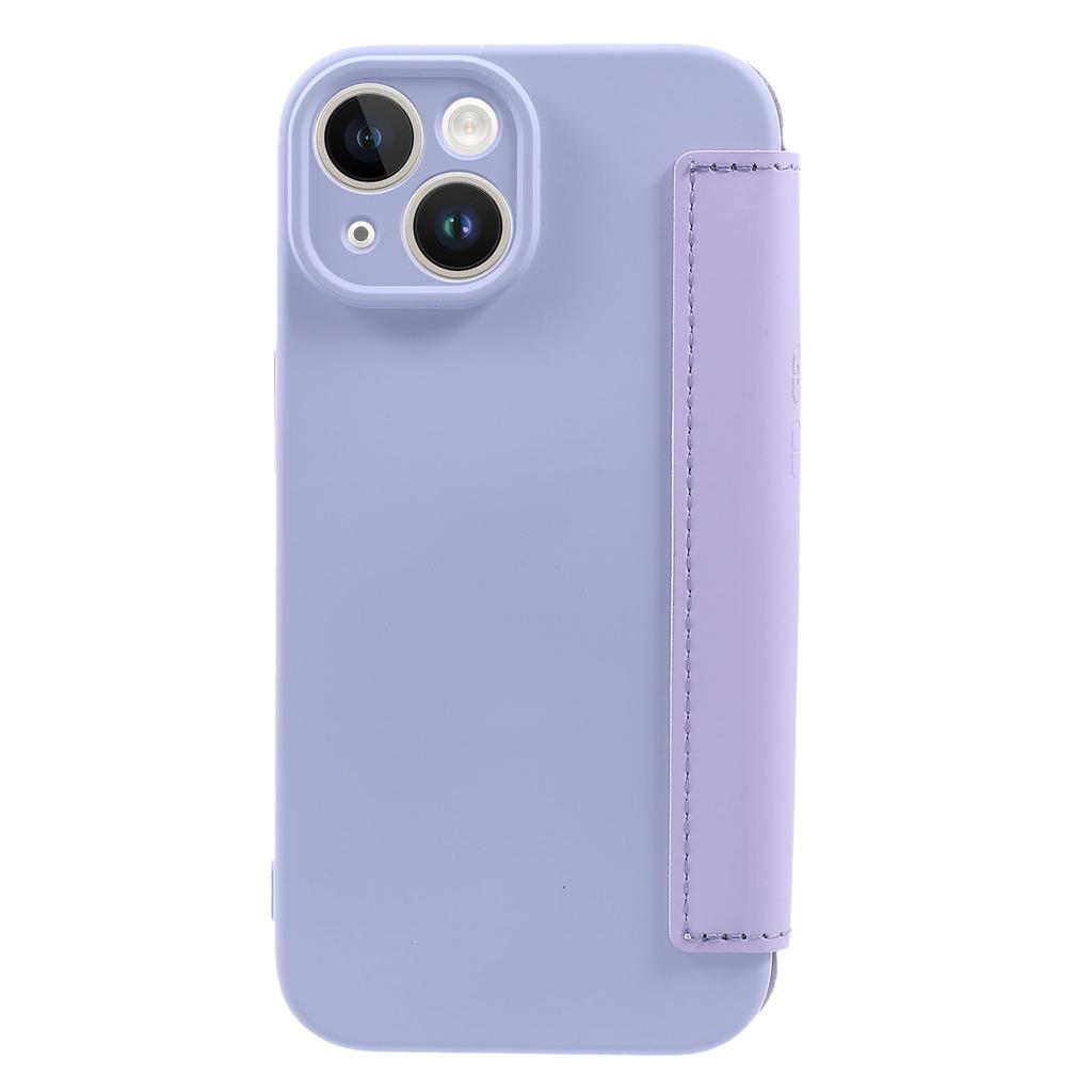 For iPhone 15 Card Holder Kickstand Liquid Silicone Bump Proof Protective Case Skin-touch Phone Cover